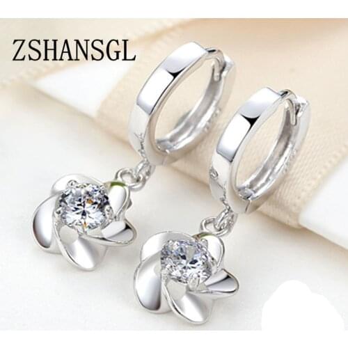 Silver color Plum blossom Flower Clear CZ Stud Earrings for Women Kids Jewelry Valentines Day Gift butterfly earrings