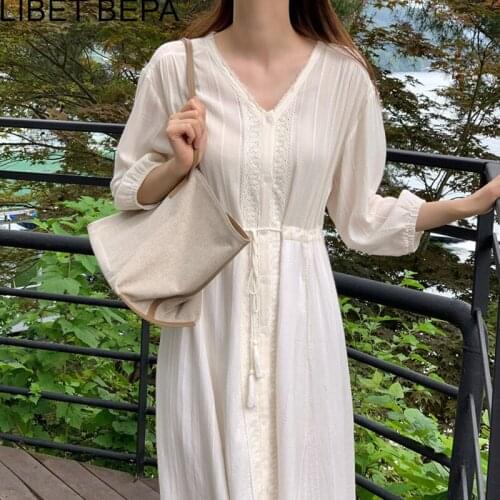 2021 New Womens Summer Autunm Dresses V-Neck High Waist Vintage Fashionable Puff Sleeve Lace Up Elegant Lady Long Dress DR2233