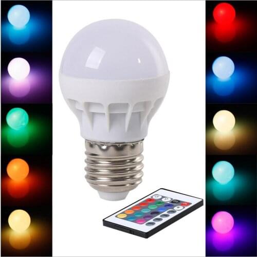 10pcs/lot E27 3W RGB Led ball Bulb with 24Keys IR Remote Control AC85-265V
