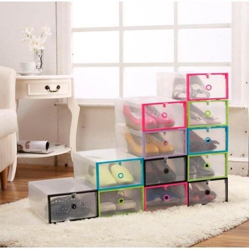 100Pcs Transparent Shoes Box Rectangle PP Shoes Organizer Home Storage Plastic Storage Box Living Room Drawer SN990