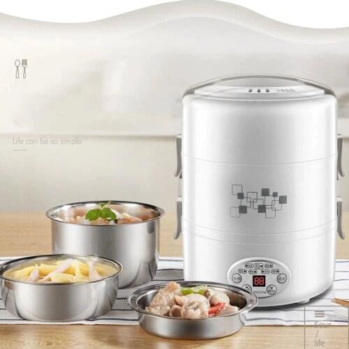 220V 3 Layer Electric Lunch Box Insulation Mini Portable Multifunction Steam Heating Rice Cooker Food Container Warmer 2L