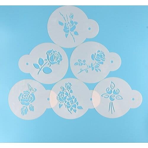 6PCS Valentines Day Sugarcraft Rose Flower Cake Lace Stencil Wedding Cake Decorating Tools Fondant Cake Embossed Mould