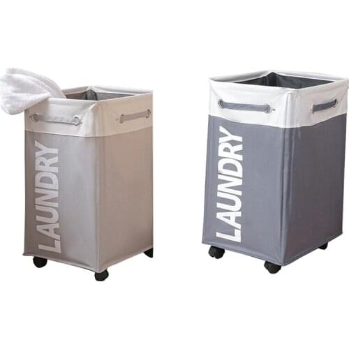 Promotion! 2 Pcs Dirty Clothes Laundry Basket Foldable Storage Basket with Wheel Gray & White & Light Light Gray & White