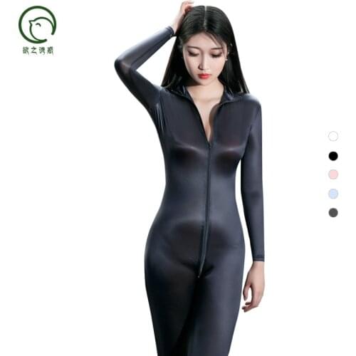 Women Leotard High Elastic Corsets Sex Appeal Crotchless Bodysuit Jumpsuit Club Zipper Open From Chest To Crotch Bodystocking