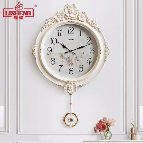Large Luxury Kitchen Wall Clock Pendulum Vintage European Style Wall Clock Living Room Silent Home Decorative Horloge JJ60WC