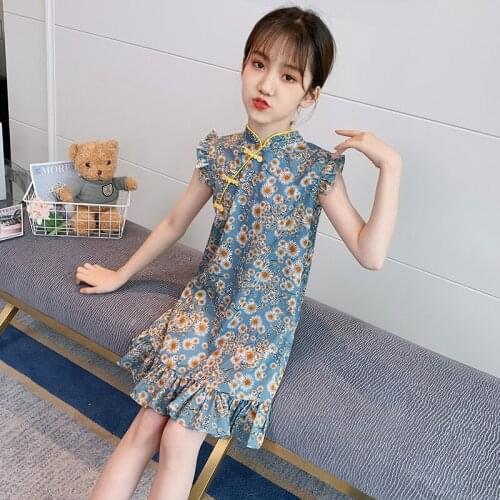 Kids Girls Cheongsam Dresses Flower Qipao Dress 4 7 8 9 10 12 14Years Princess Teenager Christmas New Year Dresses Girl Clothing