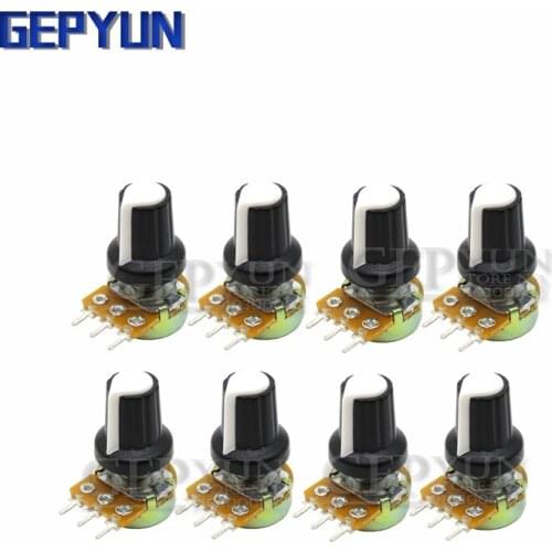 1Lot= 10 pair(20pcs) WH148 Shaft Amplifier Dual Stereo Potentiometer 3Pin 15mm + AG2 white 15*17MM Knob 1K 5K 10K 50K 100K 500K