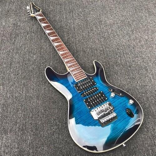 Factory Outlet 6 electric guitar, blue tiger maple veneer, blue paint, double vibrato system, maple neck, postage