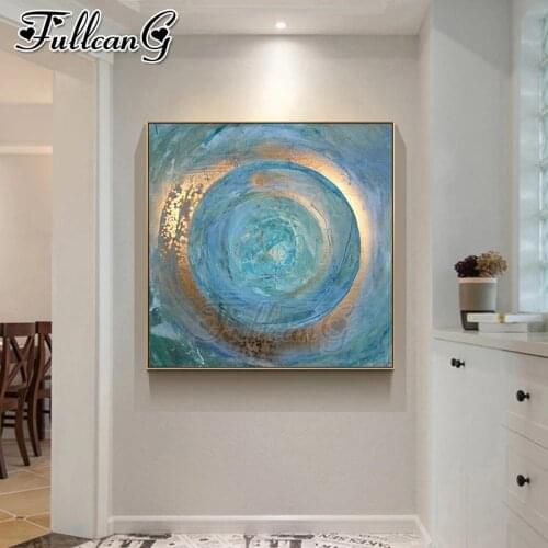 FULLCANG Abstract Blue Gold Round line diy full square round drill diamond painting 5d diamond mazayka embroidery sale FC3003