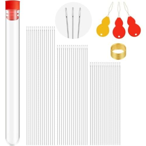 97QE 65Pcs Seed Beading Needles 3 Size Extra Fine Thin Beading Embroidery Needles with Needle Threaders Jewelry Making Tools