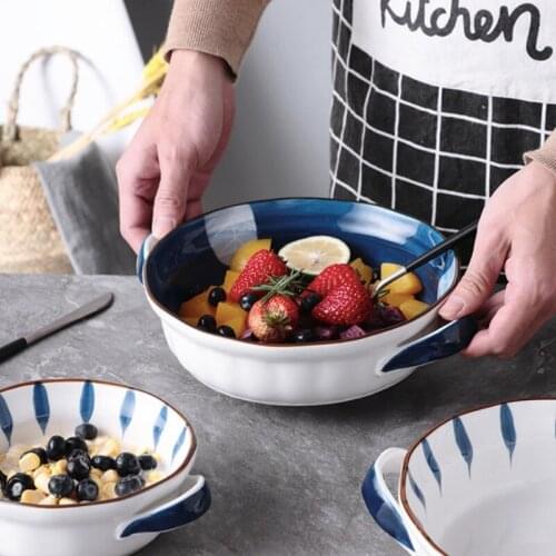 Nordic Ceramic Salad Bowl Solid Color Breakfast Cereal Fruit Bowl Dessert Soup Noodles Rice Bowl Microwave Oven Tableware