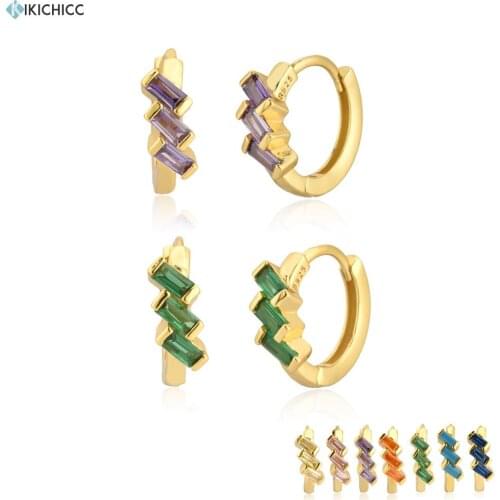 Kikichicc 925 Sterling Silver Gold Colorful Huggies Circle Loops Pendiente Piercing Women Fashion Jewelry Purple Green Jewels