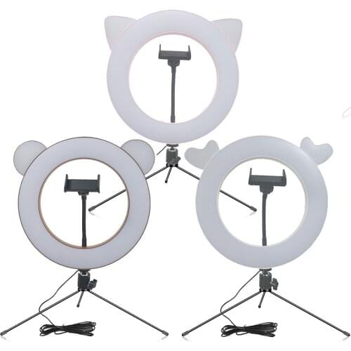 Cute 28CM 11inches LED Ring Flash Lamp with Mount Holder Mini Tabletop Tripods for Vlog Bloggers Video Recording