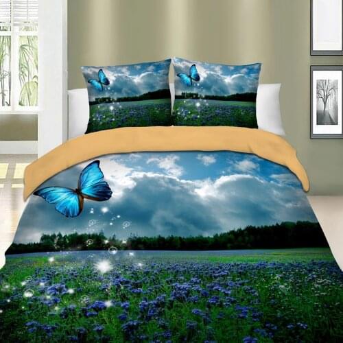 Butterfly Bedding Set 3D Printed Blue Bed Linen Double Twin Full Queen King Duvet Cover with Pillowcases Child Adult Bedclothes