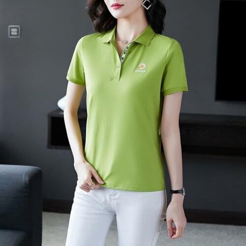 Summer Women POLO Shirts Summer Fashion Women Turn-down Collar T Shirt Casual Polo Short Sleeve Cotton Solid Slim Shirts Tops