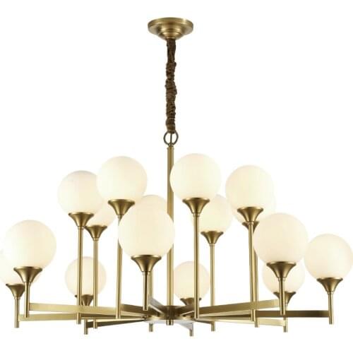 All copper living room chandelier atmospheric villa duplex double-layer creative modern minimalist art Nordic hall lamps