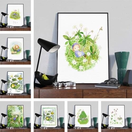 Modular Canvas Plant Painting Home Decor Pictures Girl Modern Cartoon Scene Printed Posters For Living Room Wall Art No Frame