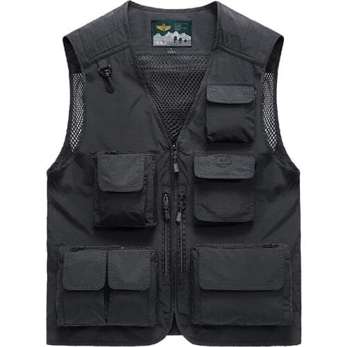 Mens Multipockets Vest Jackets Outdoor Tactical Camisa Militar Quick-dry Fishing Hiking Camping Waistcoat Detachable Back Cool