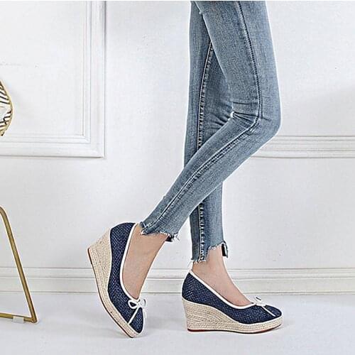 2021 New Wedges High Heels For Womens With Linen Pointed Head Hemp Rope Weaving Single Shoes