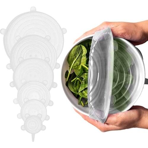 New Desige Reusable Silicone Stretch Lids Pack of 6 Lids Various Sizes Covers Bowls Pots Cans Cup Store Lid flexible expandable