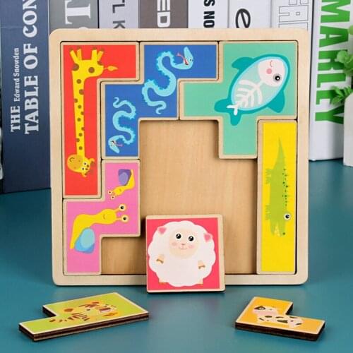 New Style Cartoon Animals Wooden Puzzle with Board Kids Early Educational Game Toys for Children 3 - 7 Years
