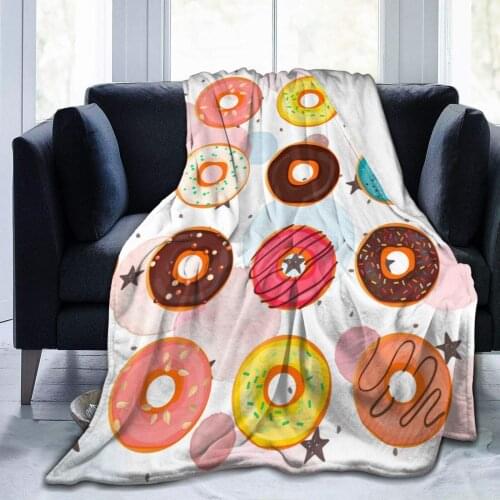 Sweet Donuts Blanket Flannel Throw Lightweight Cozy Couch Bed Soft and Warm Plush Quilt 60"x50"for Teens