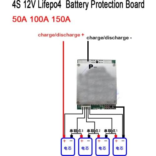 4S 12V Lifepo4 Lithium Iron Phosphate Battery Protection Board 150A 100A 50A High Current 4 CELL 3.2V Pack BMS PCM with Balance