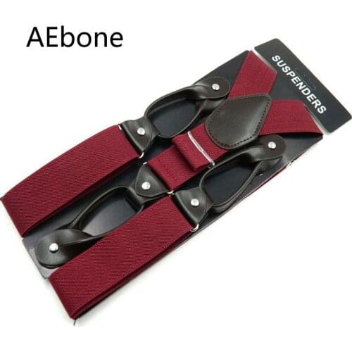 AEbone Fashion Black Braces Men Suspensorio Masculino Plain Button Suspenders For Pants Tirantes Hombre Leisure Jartiyer Sus04