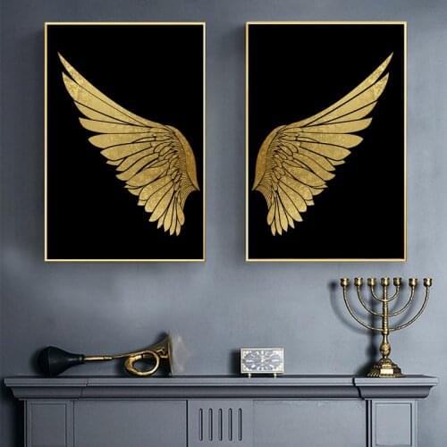 Luxury Golden Wings Black Gold Canvas Painting Wall Art Posters and Prints Modern Decorative Picture for Living Room Home Decor