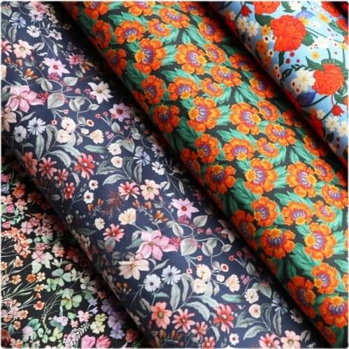 Width 57" High End Fashion Simple Floral Printed Cotton Fabric By The Half Yard For Dress Shirt Childrens Wear Material