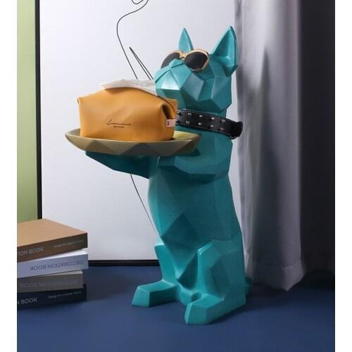 Nordic French Fighting Dog Resin Ornaments Art Storage Tray Home Livingroom Sculpture Crafts Entrance Proch Figurines Decoration