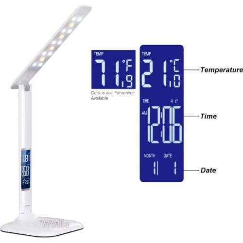 Led Table Lamp with LED display Desk Lamp Portable LED reading lamp With Calendar Clock Flexible Modern office lamp Dimmable