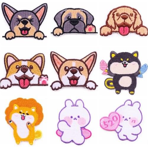Embroidered Patches For Clothing Animal Stripes Adhesive Patches Cartoon Cute Bunny/Dog/Bear Stickers Badge Sewing Applique DIY