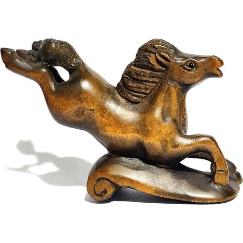Y6651 - 2 " Hand Carved Boxwood Netsuke - Handsome Horse