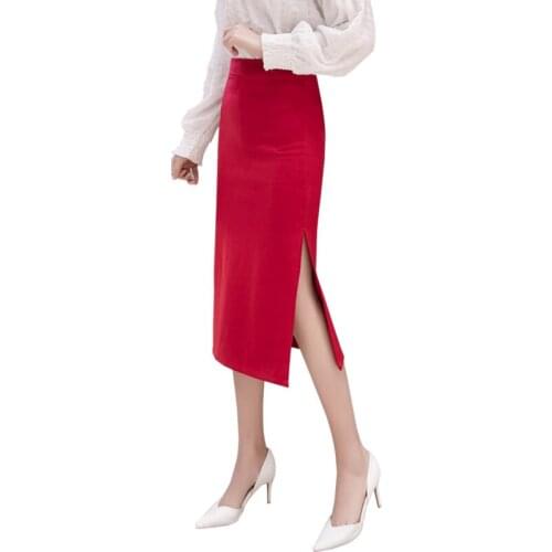 2021Popular Woman Skirts Faldas Largas Mujer Red Black Long Skirt Officelady Professional Formal Wear Commuter Long Skirt A003