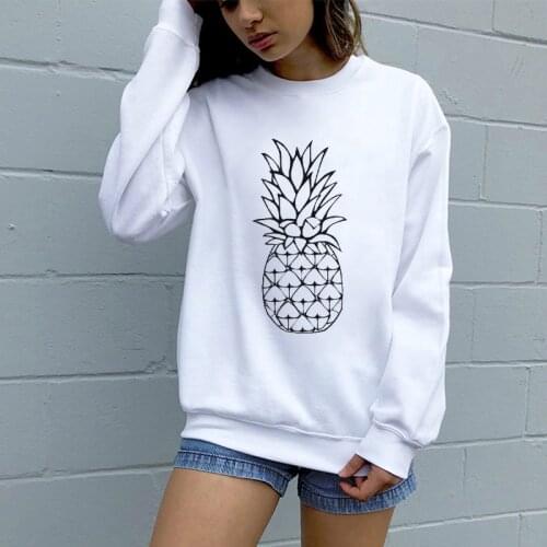 2019 Year Womens Hoodie White Funny Black And White Fruit Pattern Printing Harajuku Pullover Long Sleeved Round Neck Sweatshirt
