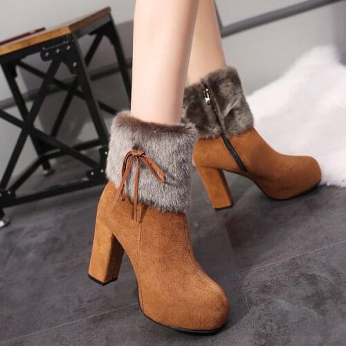 Okkdey 2020 high-heeled ankle boots women winter new thick-soled platform Martin boots thick-heeled plus velvet womens boots