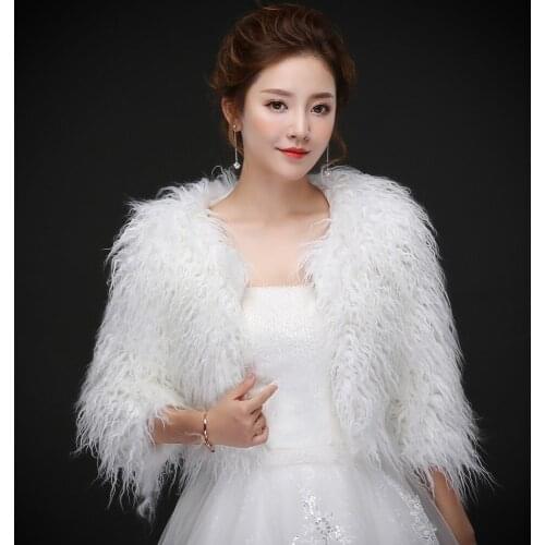 LZL Home Wedding dress accessories shawl bride white faux leather shawl special occasion dress cloak winter warm cloak