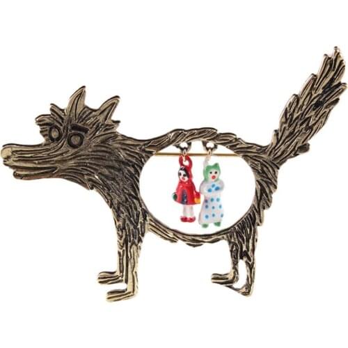 1pcs Vintage Wolf Brooch jewelry Little Red Riding Hood Unique Epaulette Brooches drop shipping