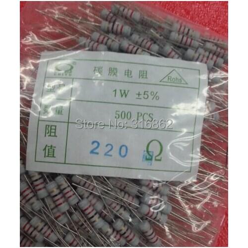 1W 220R 1W 220OHM Carbon Film Resisto-r 5% 500pcs/LOT Free shipping