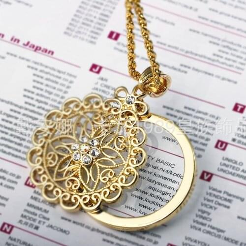 2.25X Decorative Gold Magnifying Glass Pendant Necklace Magnifier