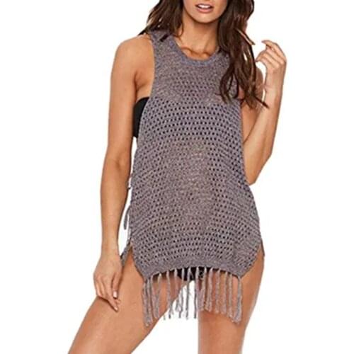 2021 Sexy Bathing Suit Cover ups Bandage Knitted Beach Tunic Pareos Beach Dress Crochet Swimsuit Cover ups Beachwear #Q239