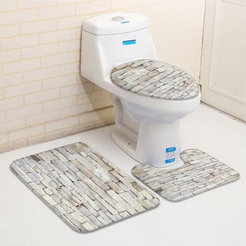 3pcs/Set Stone Wall Bathroom Mat Vintage Old Wall Pattern Flannel Home Bath Decor Bathtub Toilet Carpet Non-Slip Rug