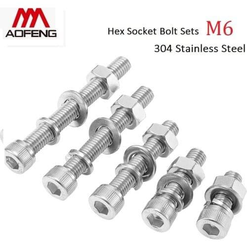 6mm Bolt 6mm Set Screw Hexagon Cap Head Bolt M6 x 8 10 50 55 60 65 70 80 90 100 110 120mm 304 Stainless Steel Bolt Set