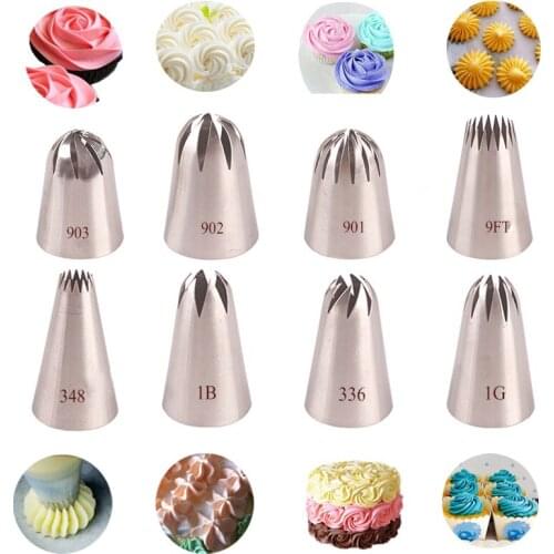 Large Russian Stainless Steel Icing Piping Cream Nozzles Pastry Tips Rose Cupcake Decorator Kitchen Baking Tools 8Pcs