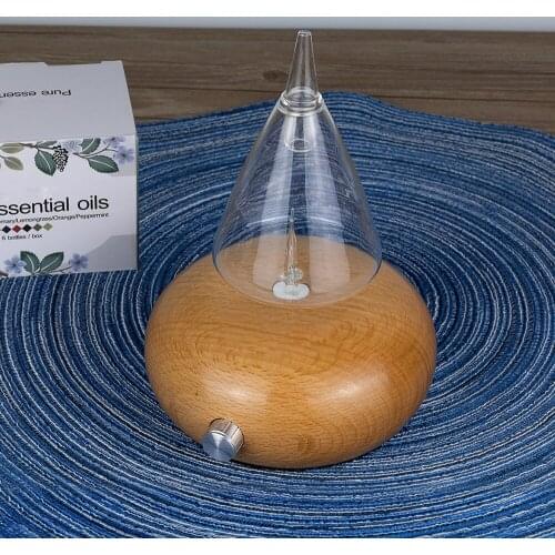 Aroma Air Purifier Wood and Glass Aromatherapy Diffuser Essential Oil Diffuser Mist Maker Fogger with 7 Colors LED Light
