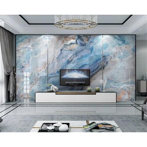 Beibehang Custom bedroom living room decoration painting thin water long stream blue landscape marble TV background wallpaper