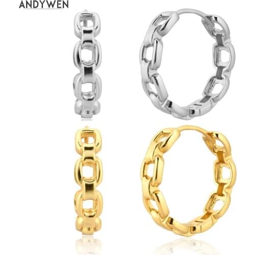 ANDYWEN 925 Sterling Silver 20mm Huggies Chains Hoops 25mm Luxury Women Fashion Jewelry Clips Piercing Pendiente Luxury Jewels
