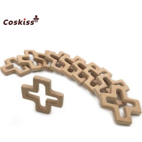 DIY Wooden Personalized Pendent Organic Beech Wooden Cross Natural Handmade Baby Wooden Teether For Baby Teething Nursing