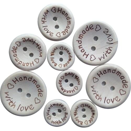 15/20/25mm 30pcs handmade with love wooden buttons for Clothing DIY new coat sweater hand made heart wood buttons for handwork